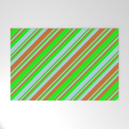 [ Thumbnail: Chocolate, Lime & Light Blue Colored Lined/Striped Pattern Welcome Mat ]