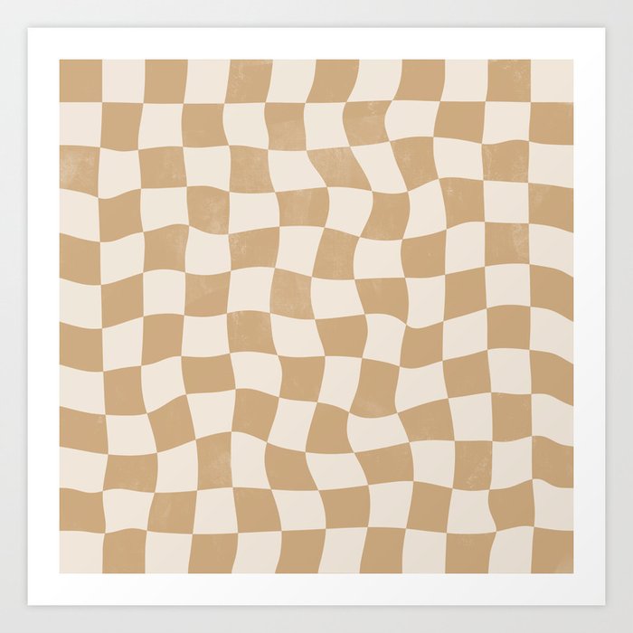 Warped Checkerboard - Tan Brown Art Print