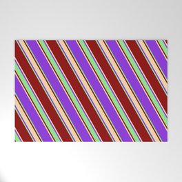 [ Thumbnail: Purple, Light Green, Dark Red & Tan Colored Stripes/Lines Pattern Welcome Mat ]