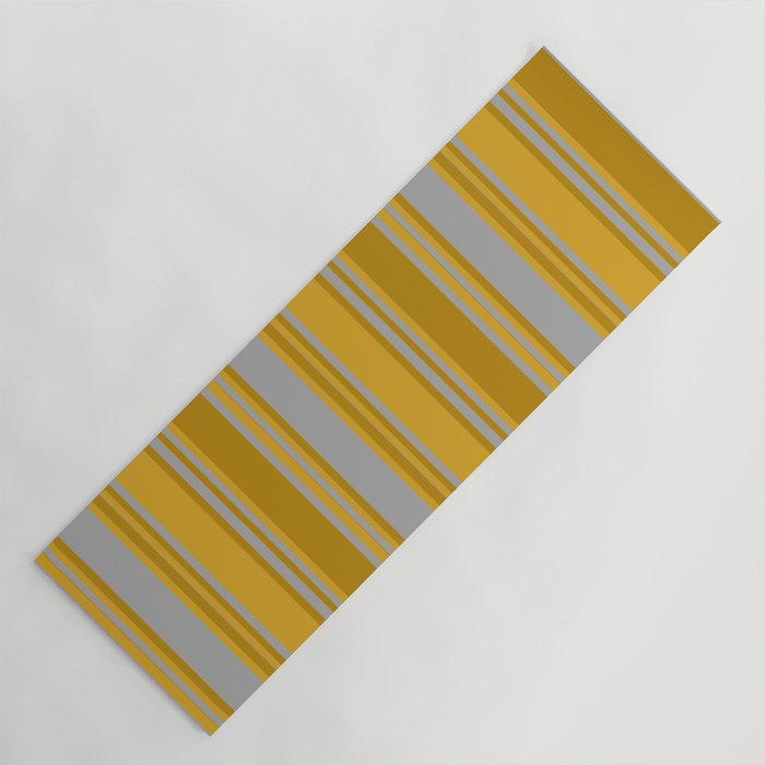 Dark Gray, Dark Goldenrod, and Goldenrod Colored Pattern of Stripes Yoga Mat