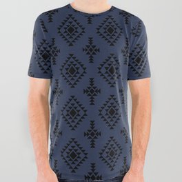 Navy Blue and Black Native American Tribal Pattern All Over Graphic Tee