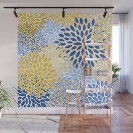 Modern, Floral Prints, Summer, Yellow and Blue Wall Mural