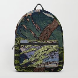 The Downwards Climbing - Summer Tree & Mountain Ukiyoe Nature Landscape in Green Backpack | Nature, Digital, Mountain, Vintage, Curated, Tree, Painting, Asian, Landscape, Popular 