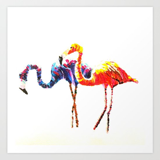 Flamingos after a Colour Run Art Print