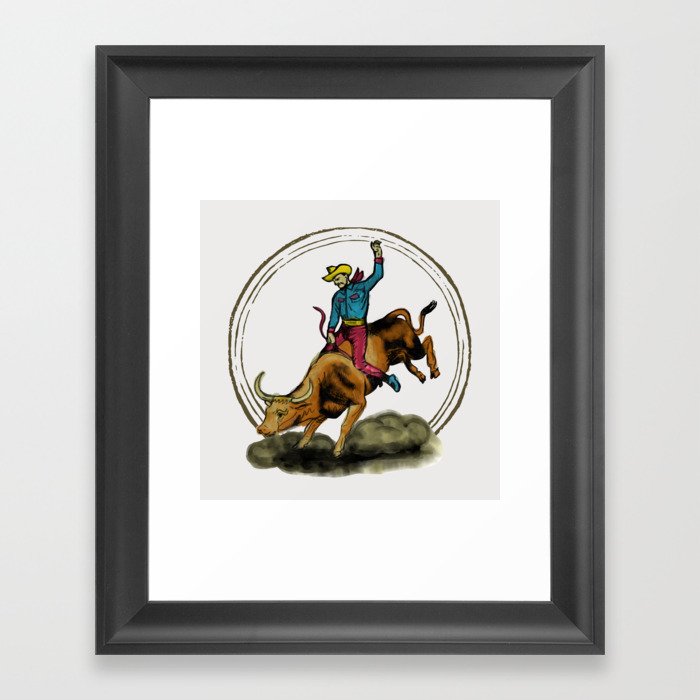 Full Moon Bull & Cowboy Framed Art Print