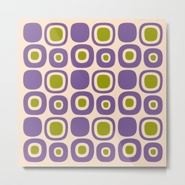 Mid Century Modern Garden Path Pattern 339 Purple and Olive Green Metal Print | Modern, Graphicdesign, Vintage, Green, Modernist, Mid, Eamesera, Shapes, 1960S, Midcenturymodern 