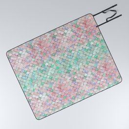 Pink Green Mermaid Pattern Metallic Glitter Picnic Blanket