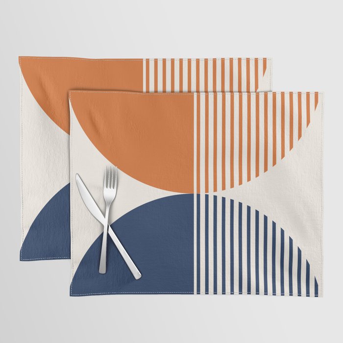 Abstraction Shapes 116 in Navy Blue Orange (Moon Phase Abstract)  Placemat