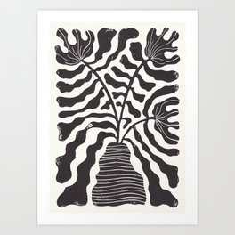 Still LIfe with Three Flowers in a Vase / Black & White Art Print