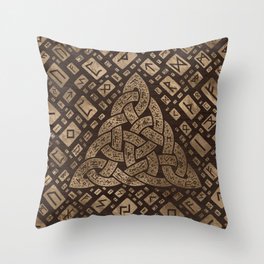 Triquetra and Runic Alphabet Wood and Gold #2 Throw Pillow