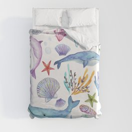 under the sea watercolor Duvet Cover