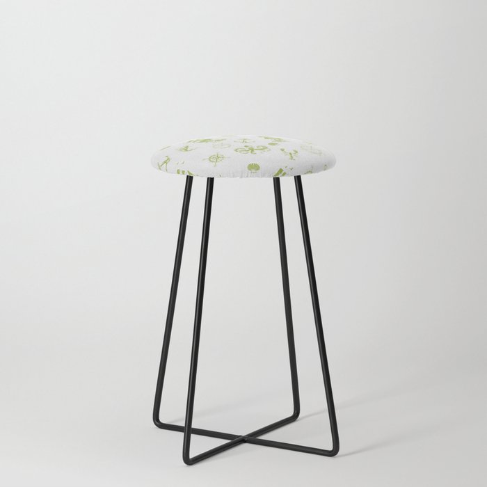 Light Green Silhouettes Of Vintage Nautical Pattern Counter Stool