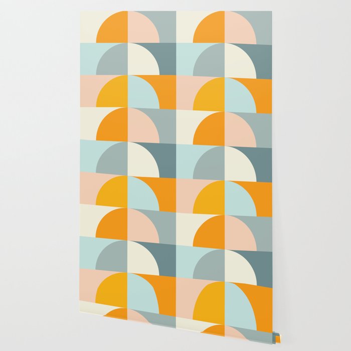 Summer Evening Geometric Shapes In Soft Blue And Orange Wallpaper