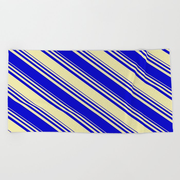 Pale Goldenrod & Blue Colored Stripes Pattern Beach Towel