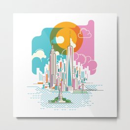 New York City Skyline Graphic Design Metal Print | Statueofliberty, Newyorkcity, Graphicdesign, Manhattannewyork, Lovenewyork, Brooklynapartment, Eclecticliving, Governorsisland, Citydecor, Thebigapple 