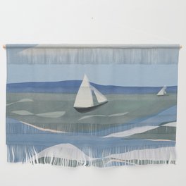 White sail in wavy sea Wall Hanging