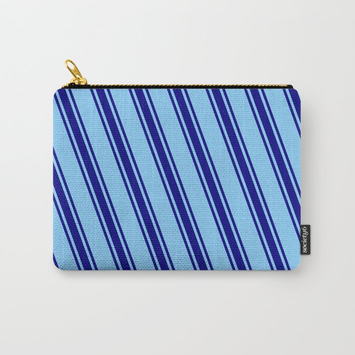 Light Sky Blue & Blue Colored Stripes/Lines Pattern Carry-All Pouch