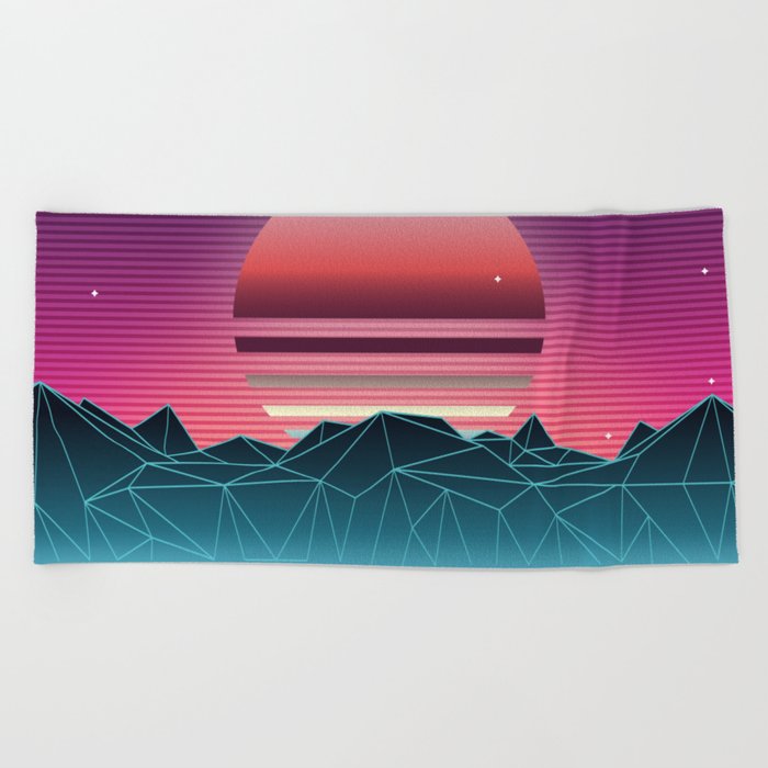 Sunset Vaporwave Aesthetic Beach Towel