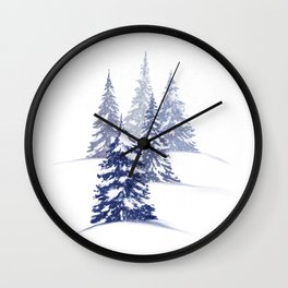 Snowy Winter Evergreens—Blue Wall Clock