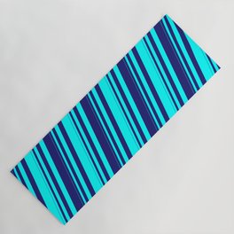 [ Thumbnail: Cyan & Midnight Blue Colored Stripes/Lines Pattern Yoga Mat ]