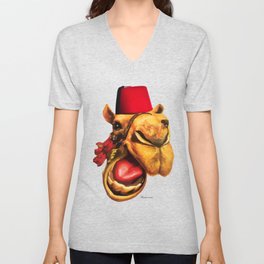 Camel with tarbouch V Neck T Shirt
