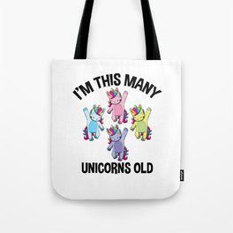 I'm This Many Unicorns Old Tee 4 Yr Fourth Birthday Unicorn Tote Bag