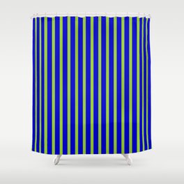 [ Thumbnail: Green and Blue Colored Lined Pattern Shower Curtain ]