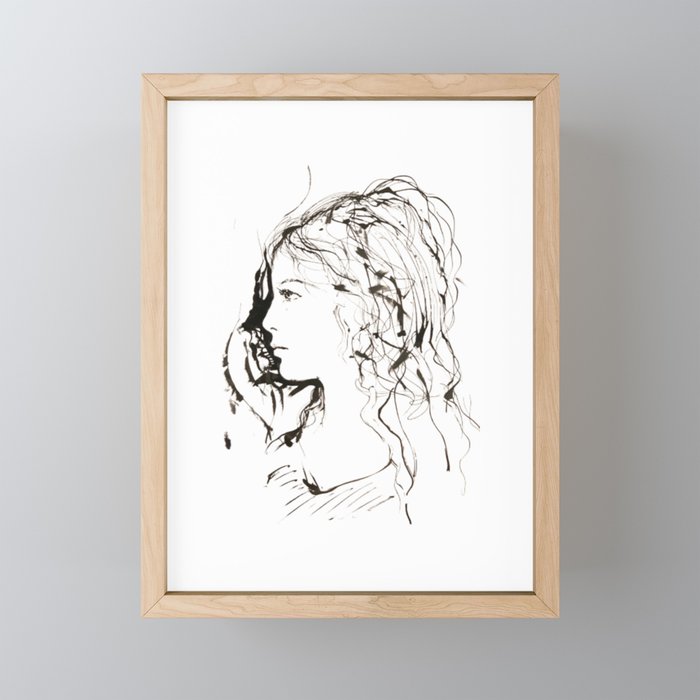 Perfect Nose Girl Artwork Design Draw Line Framed Mini Art Print