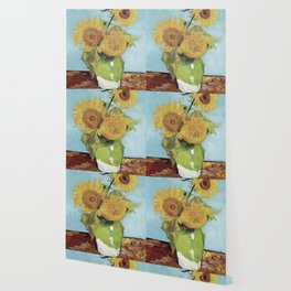 Vase with Three Sunflowers Wallpaper