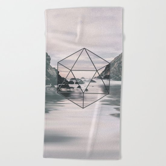 Surreal Geometric Calm Water Landscape View Hexagon Beach Towel