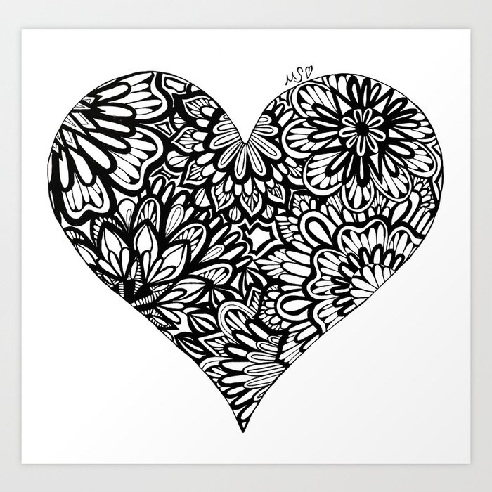 Download Black and White Mandala Heart Art Print by madisonsdesigns ...