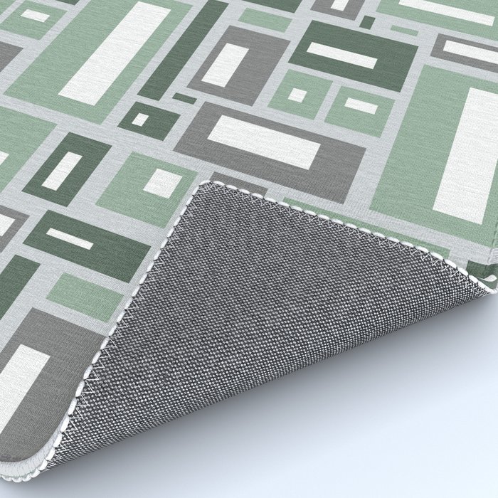Geometric Rectangles In Sage Green And Gray Rug By Fischerfinearts
