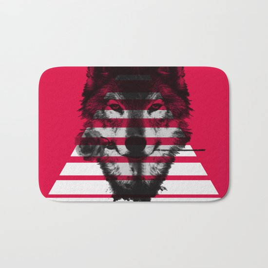 Red wolf white 4 Bath Mat