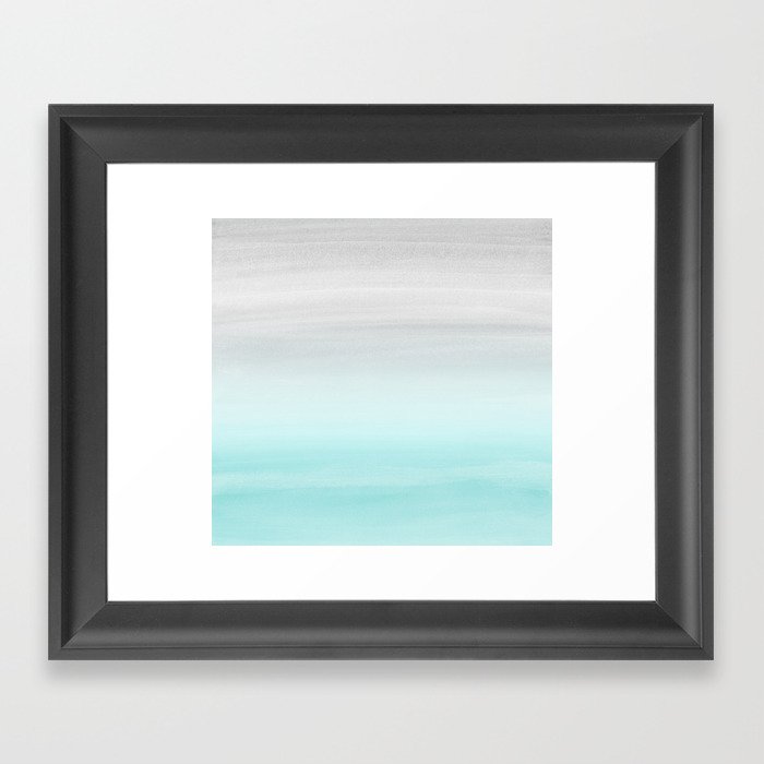 Touching Aqua Blue Gray Watercolor Abstract #1 #painting #decor #art #society6 Framed Art Print