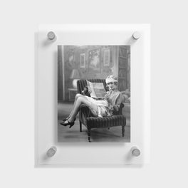 The funny papers; roaring twenties flapper in garter belt and stockings reading newspaper and smoking cigarette portrait black and white vintage photograph - photography - photographs Floating Acrylic Print