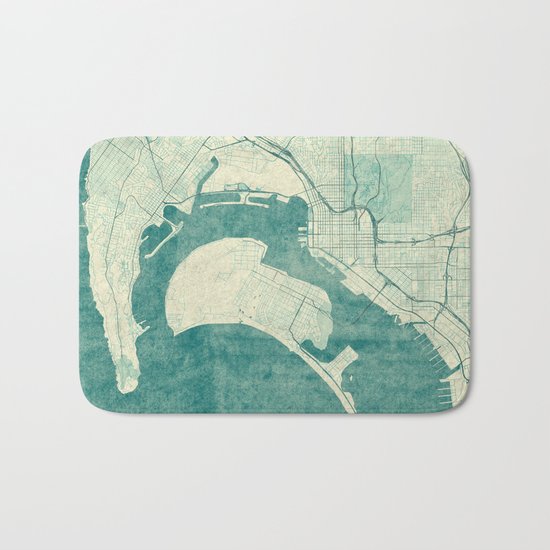 San Diego Map Blue Vintage Bath Mat