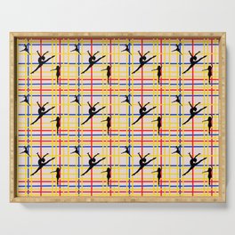 Dancing like Piet Mondrian - New York City I. Red, yellow, and Blue lines on the light pink background Serving Tray