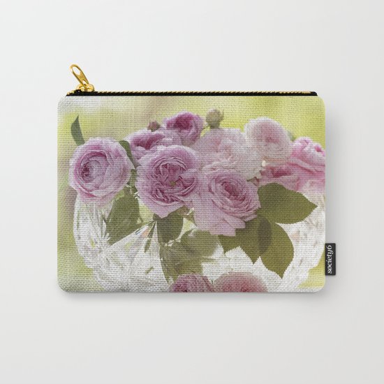 Wonderful English Roses in a crystal bowl- Rose-Flowers- Carry-All Pouch