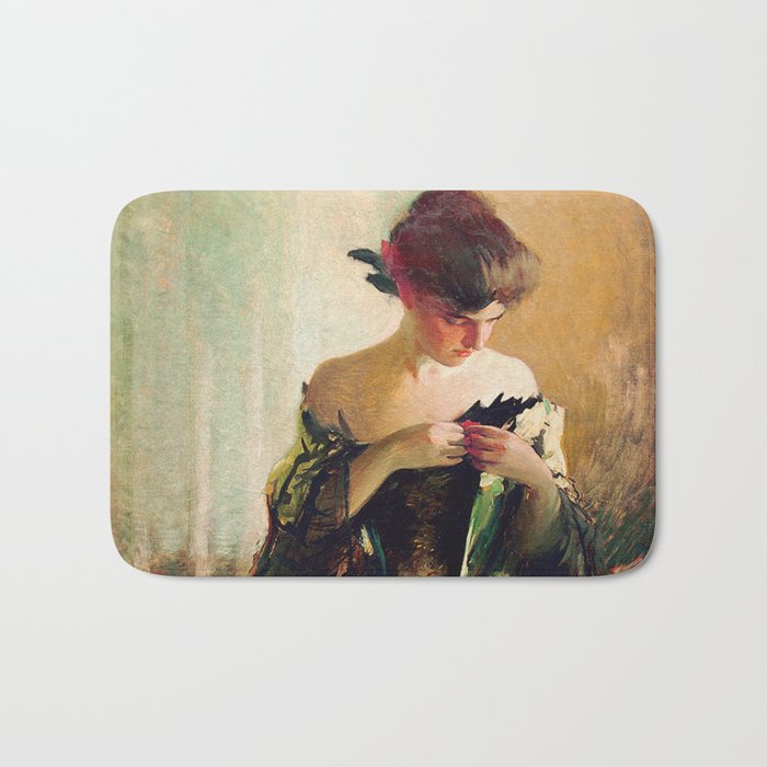 Study of a Young Woman in Black and Green portrait painting by John White Alexander Bath Mat