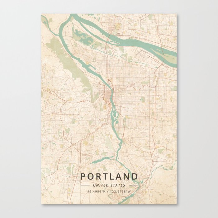 Portland, United States - Vintage Map Canvas Print
