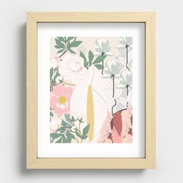 Floral Illustration // Peony Flower with Magnolia and Monstera Recessed Framed Print