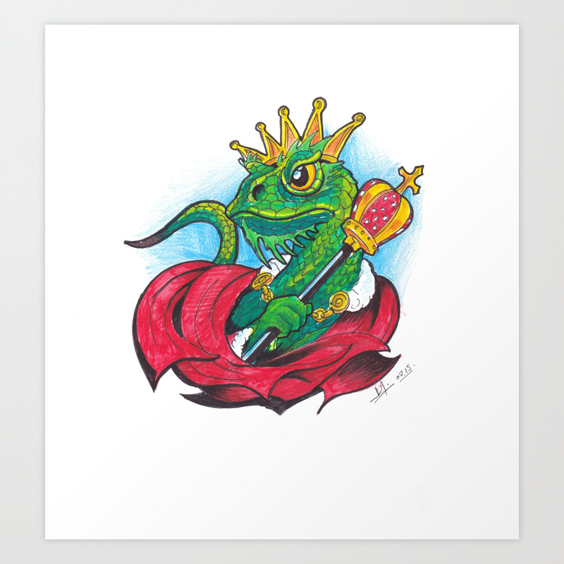 Funny Drawing Lizard King Art Print By Incirrina Society6