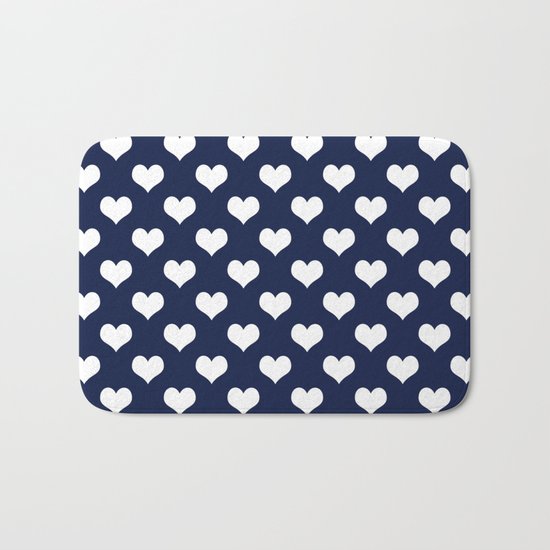 Indigo Navy Blue Hearts Bath Mat