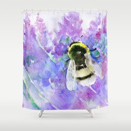 Bumblebee and Lavender Flowers Herbal Bee Honey Purple Floral design Shower Curtain