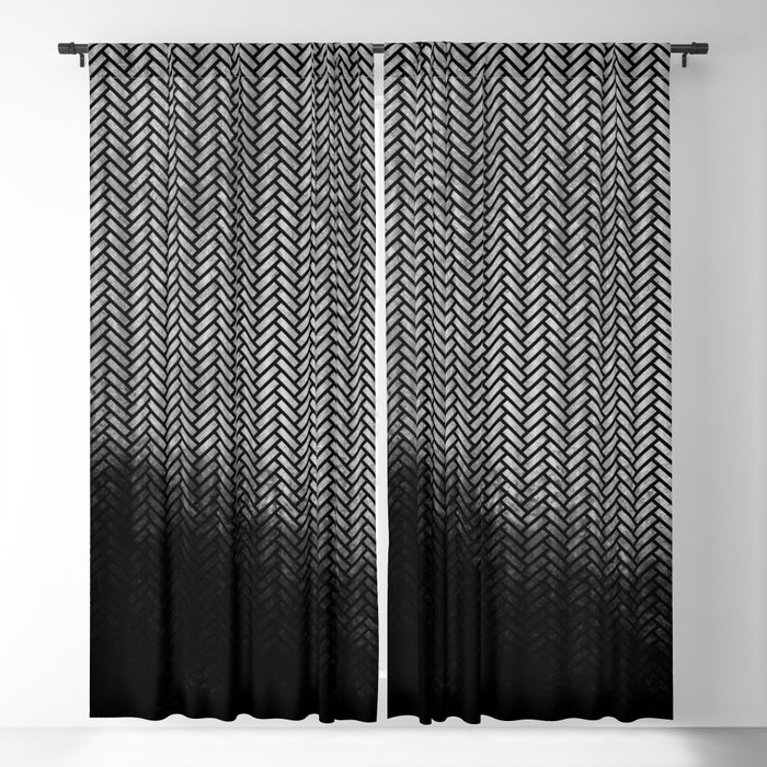Textured Silver-grey and black Herringbone ombre - Japanese pattern Blackout Curtain