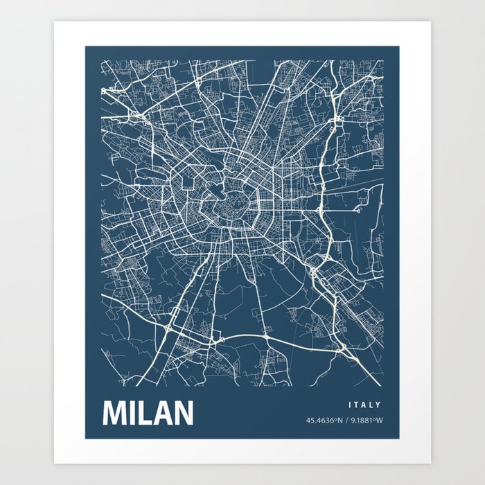 Milan city cartography Art Print
