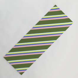 [ Thumbnail: Colorful Yellow, Royal Blue, Pink, Dark Olive Green, and Light Cyan Colored Lined/Striped Pattern Yoga Mat ]
