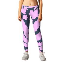 Modern Retro Cannabis And Flowers Pink On Navy Leggings