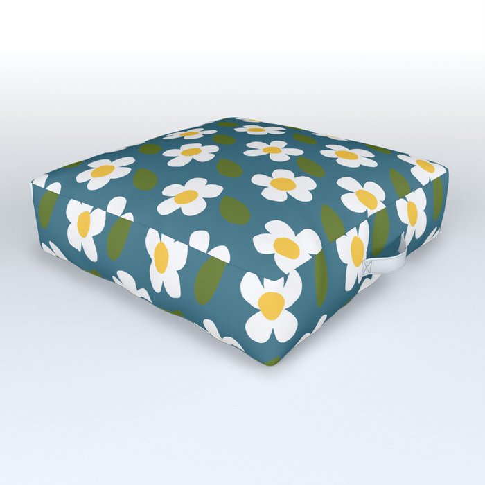 Mini White Flowers Retro Daisy Pattern Midnight Outdoor Floor Cushion