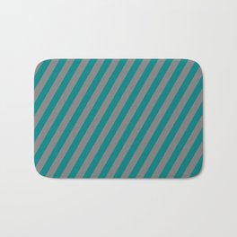 [ Thumbnail: Grey and Teal Colored Lined Pattern Bath Mat ]